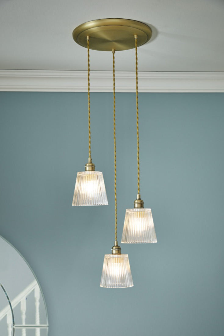Callaghan 3 Light Pendant Antique Brass and Glass E14