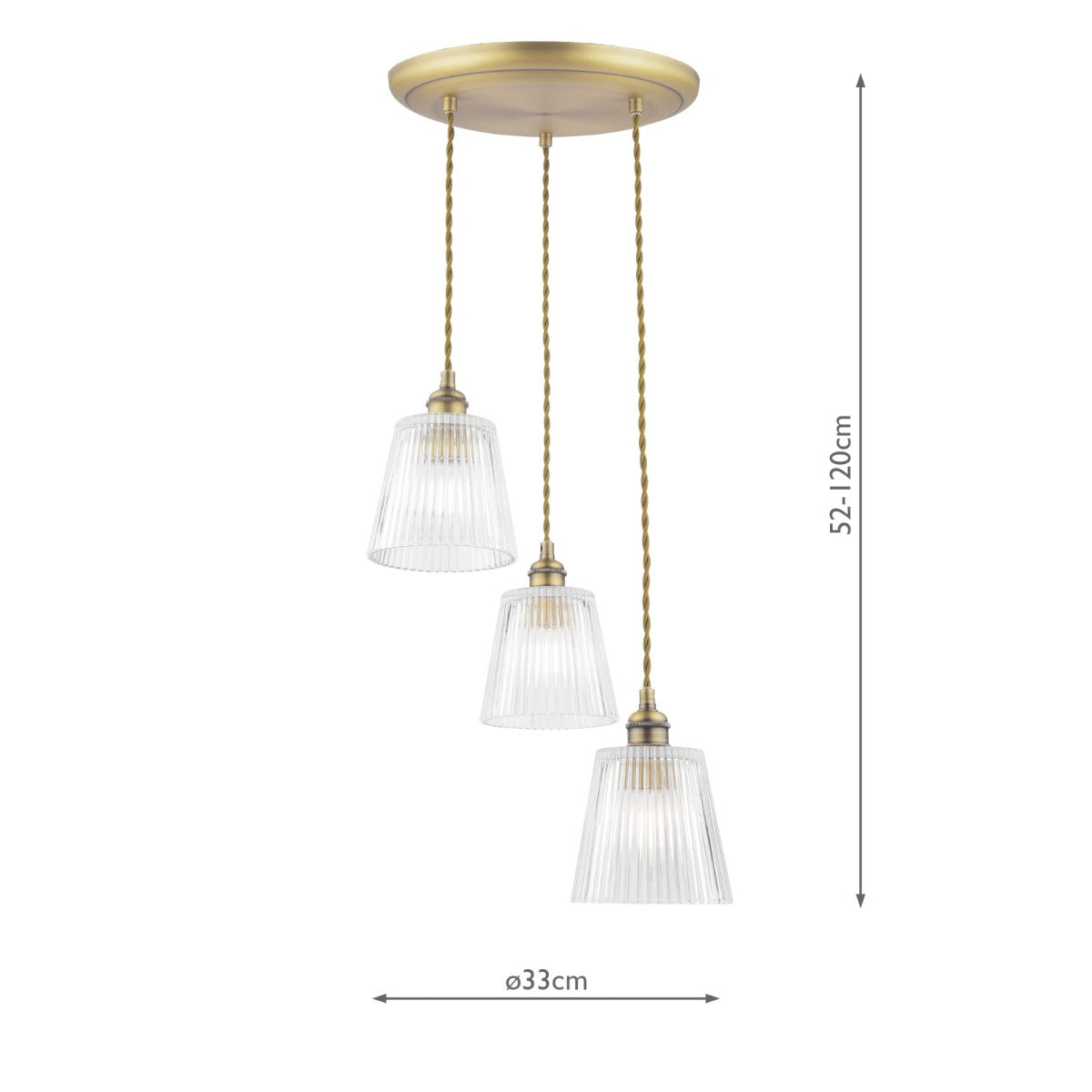 Callaghan 3 Light Pendant Antique Brass and Glass E14