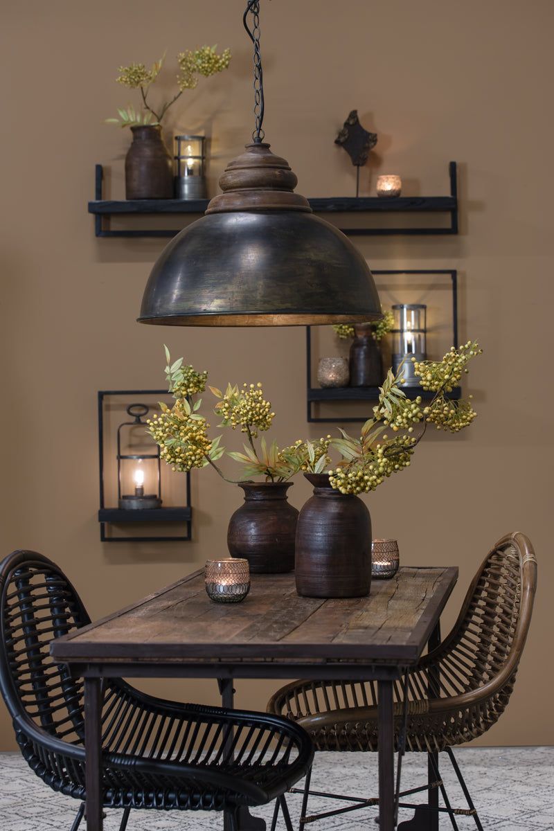 Leia Hanging Lamp - Black Zinc & Wood Brown Top Finish
