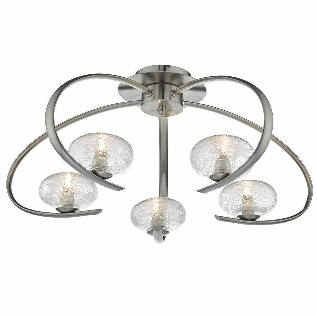 Dar Leighton 5lt Semi Flush Satin Chrome & Sugar Cane Glass - Cusack Lighting
