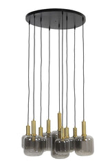 Lekar 5Lt/9Lt Cluster Hanging Lamp - Antique Bronze & Smoked Glass Finish