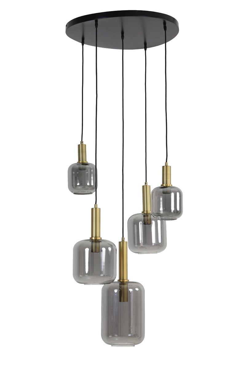 Lekar 5Lt/9Lt Cluster Hanging Lamp - Antique Bronze & Smoked Glass Finish