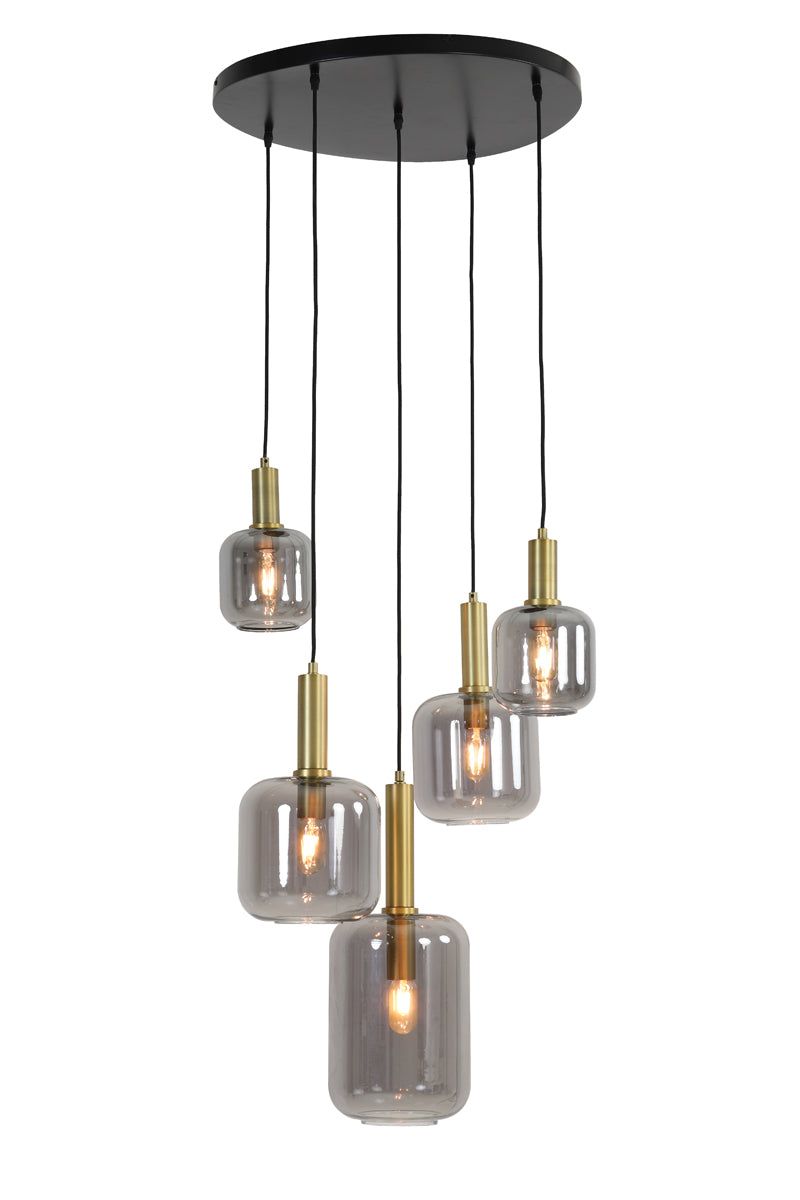 Lekar 5Lt/9Lt Cluster Hanging Lamp - Antique Bronze & Smoked Glass Finish