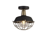 Lekshi Semi-Flush Ceiling, 1 Light E27, IP65, Matt Black/Antique Brass, 2yrs Warranty