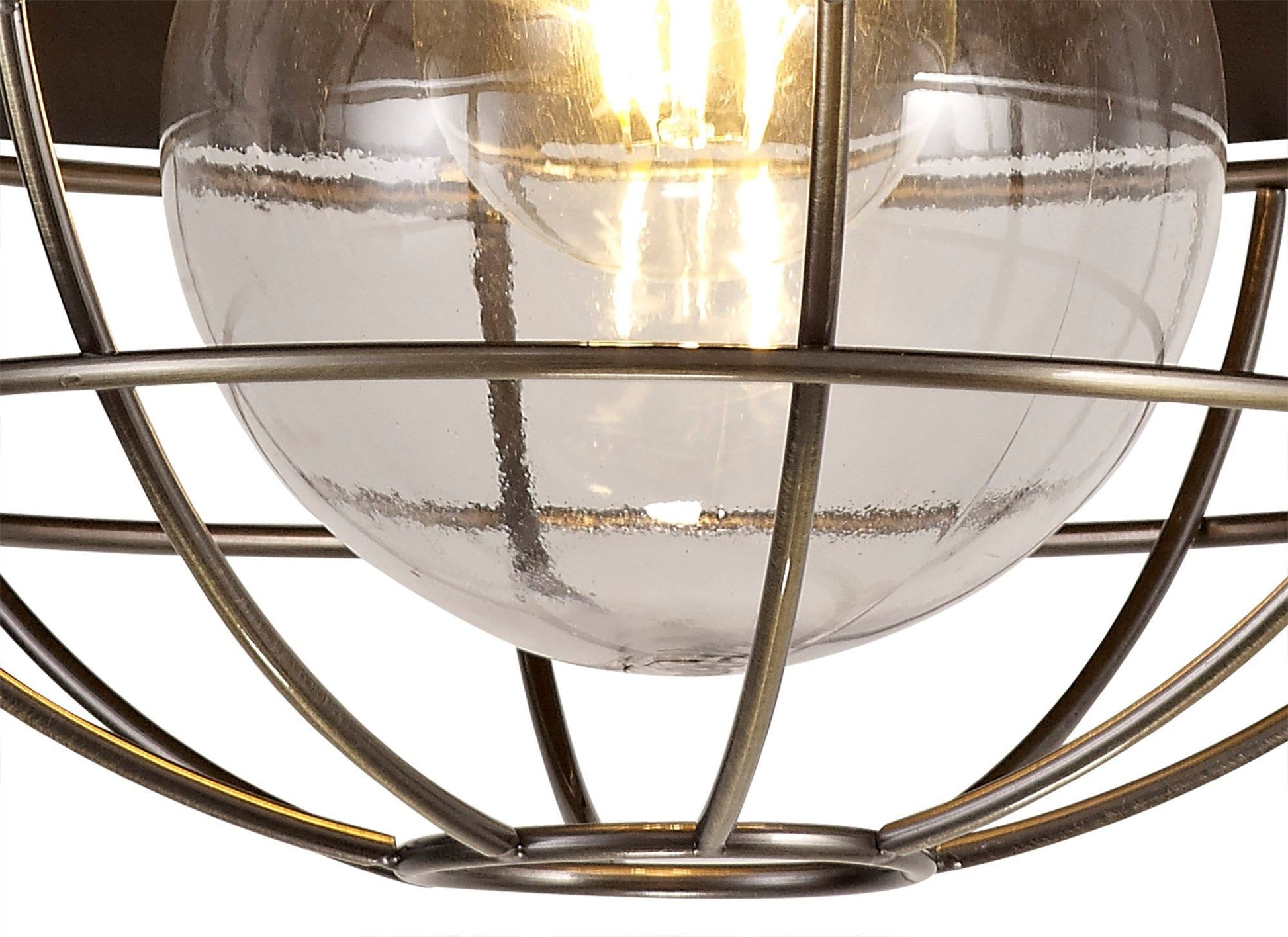 Lekshi Semi-Flush Ceiling, 1 Light E27, IP65, Matt Black/Antique Brass, 2yrs Warranty