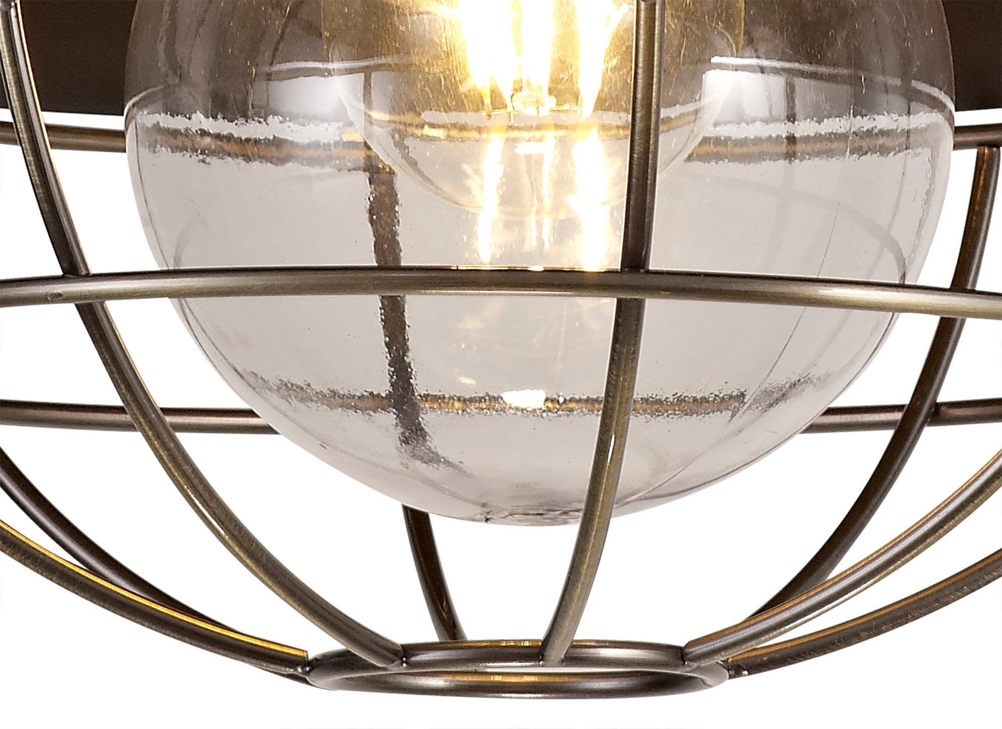 Lekshi Semi-Flush Ceiling, 1 Light E27, IP65, Matt Black/Antique Brass, 2yrs Warranty