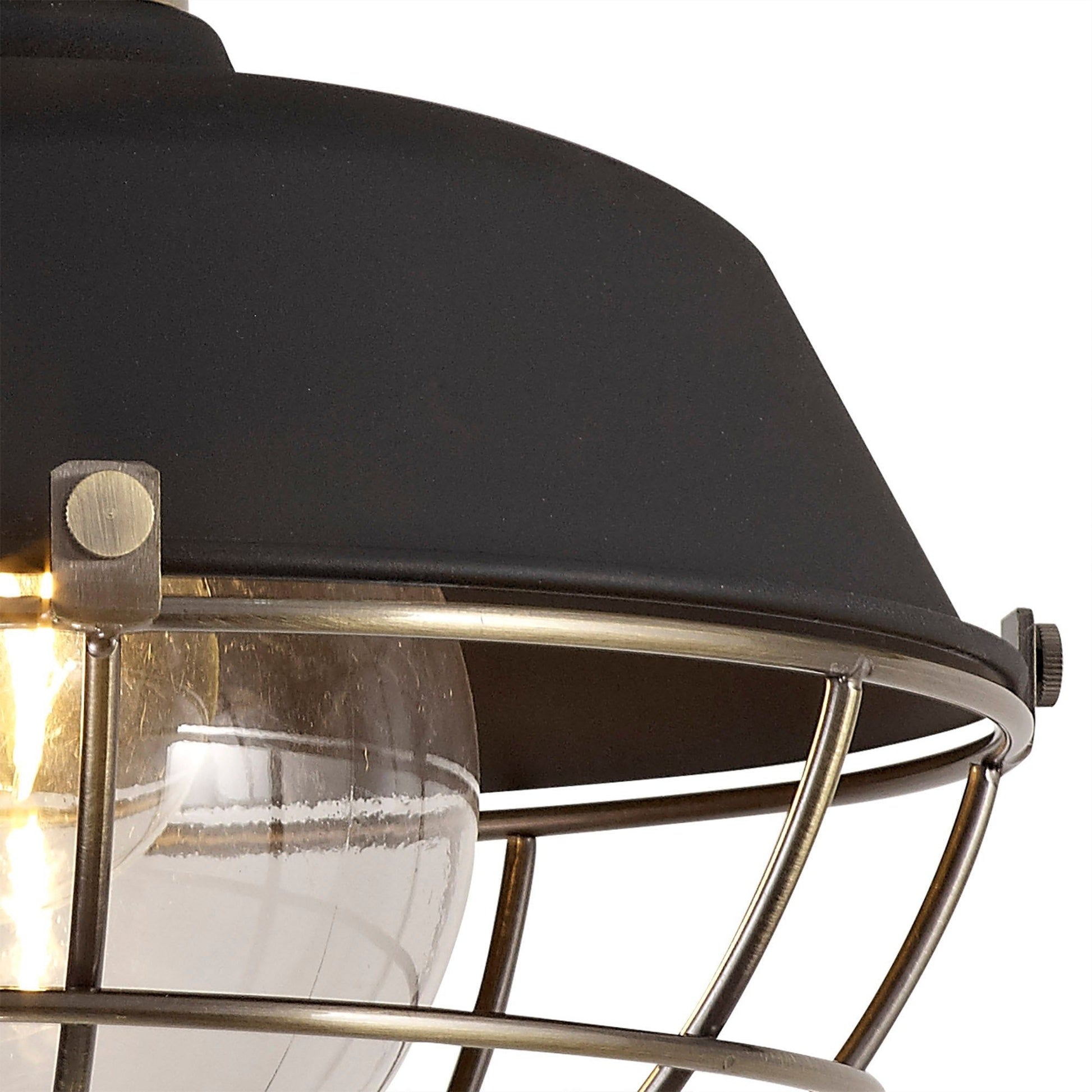 Lekshi Semi-Flush Ceiling, 1 Light E27, IP65, Matt Black/Antique Brass, 2yrs Warranty