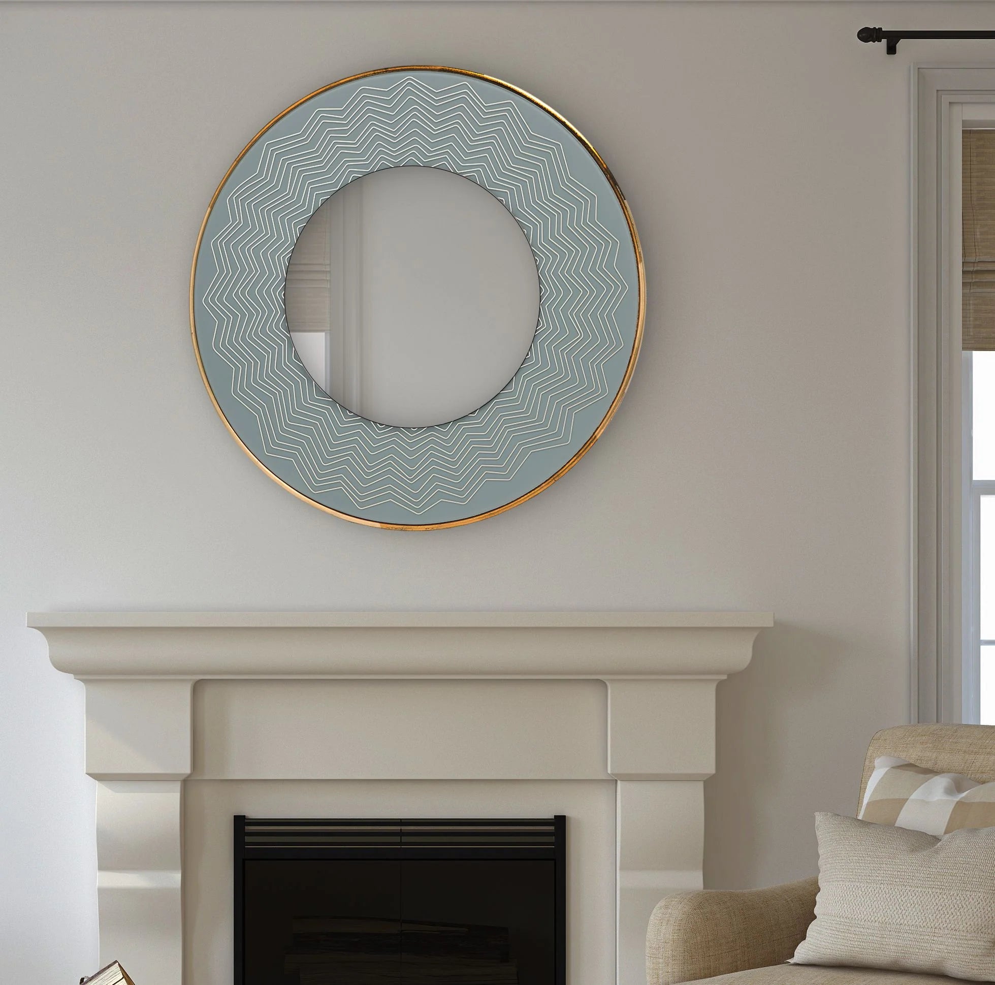 Liana Round Mirror - Blue & Gold Finish