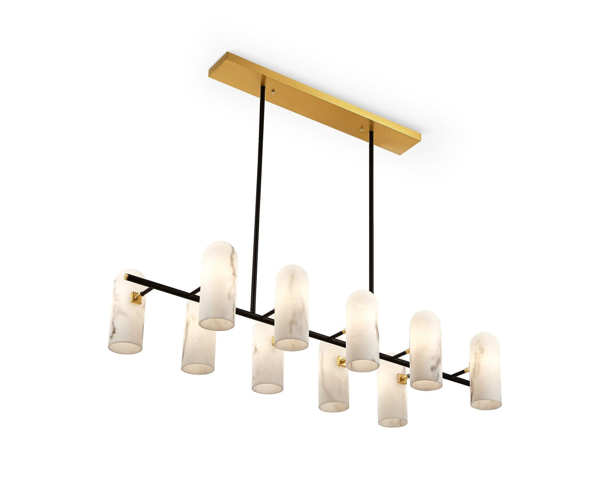 Amatti Long Chandelier - Alabaster, Black & Brass G9