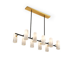 Amatti Long Chandelier - Alabaster, Black & Brass G9