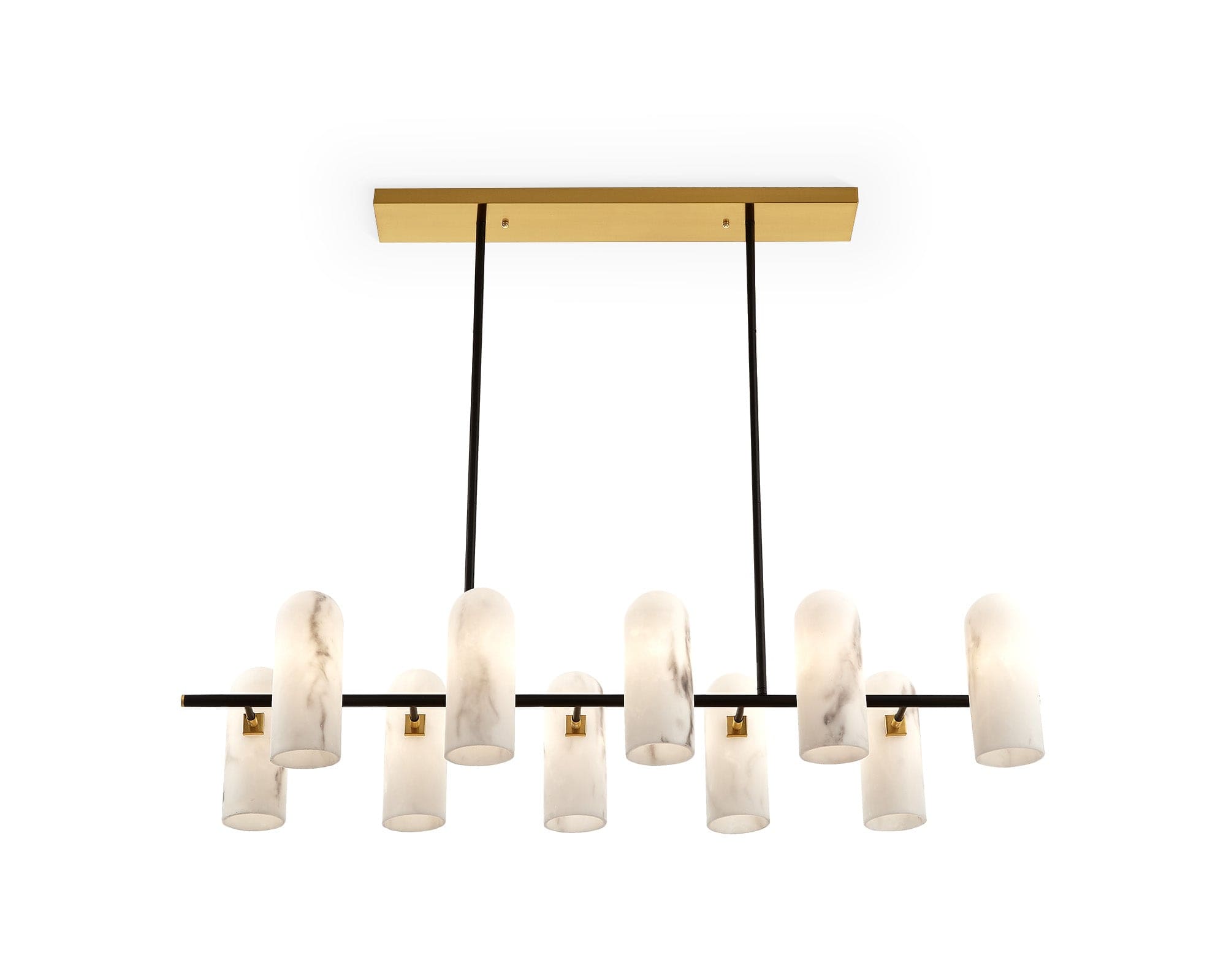Amatti Long Chandelier - Alabaster, Black & Brass G9