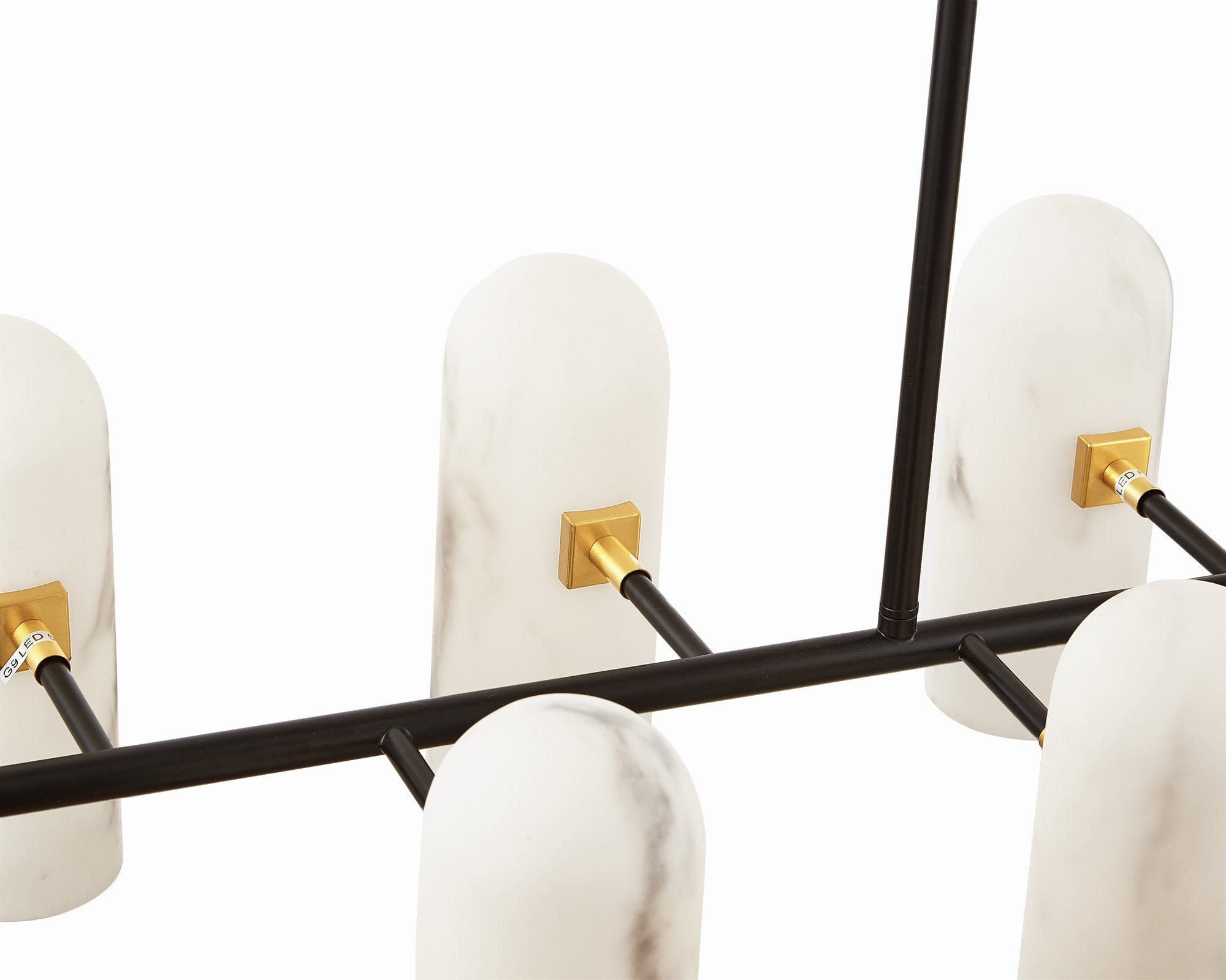 Amatti Long Chandelier - Alabaster, Black & Brass G9