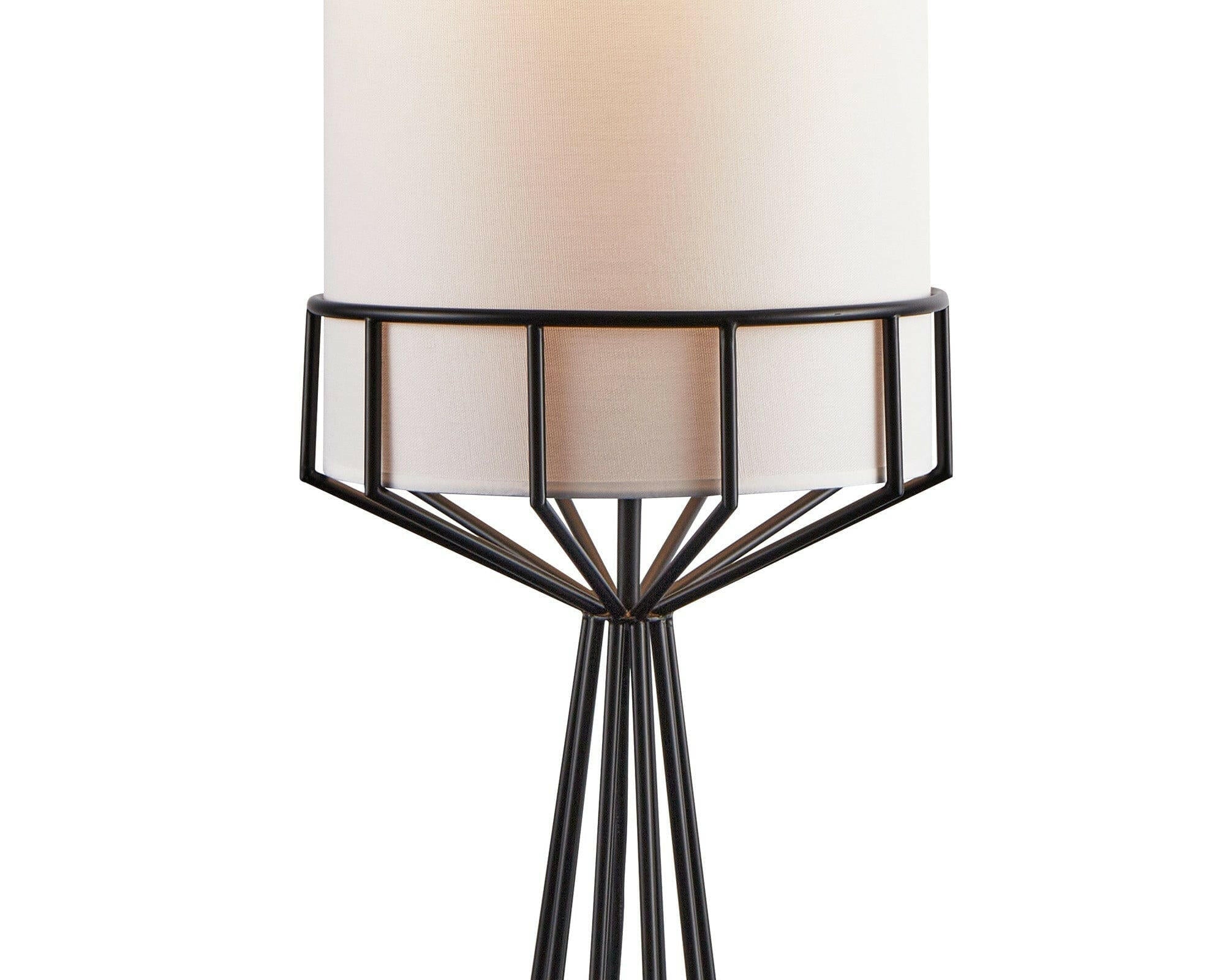 Faro Floor Lamp - Matt Black &amp; White Linen E27