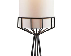 Faro Floor Lamp - Matt Black &amp; White Linen E27