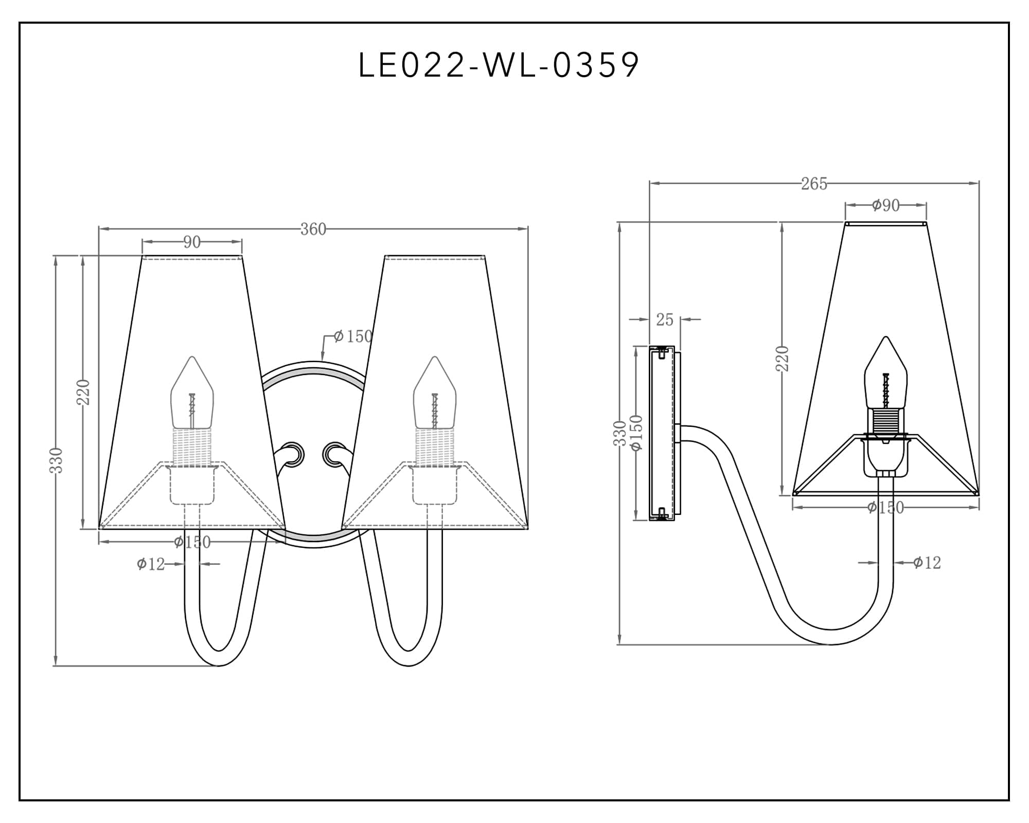 Gildan Wall Light - White, Black & Brass E14