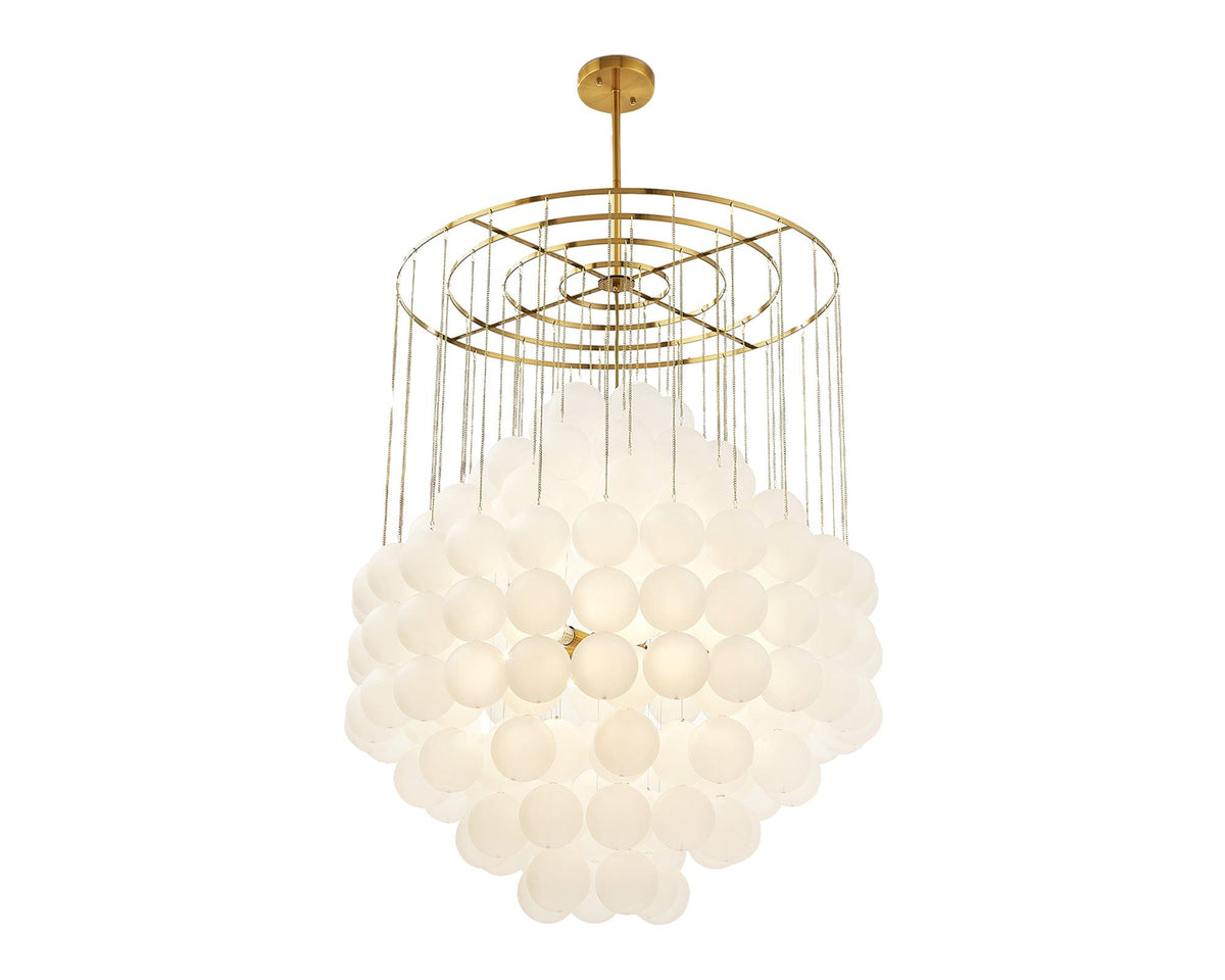 Moon Chandelier - Antique Brushed Brass &amp; Frosted Glass E14