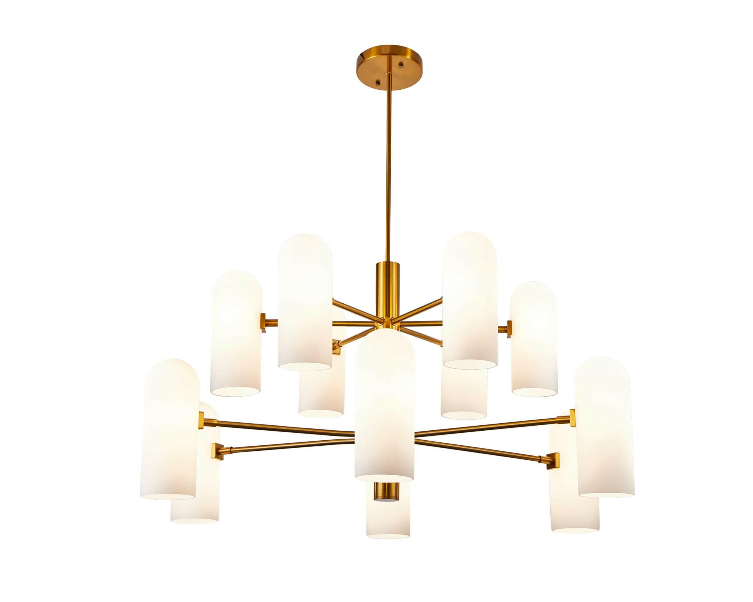 Pawson Chandelier - Brass &amp; White Glass G9