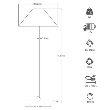 Liberty - Aluminum Rechargeable Table Lamp with Battery 3 W - Bronze/Copper/Silver/White/Black Finish, IP54