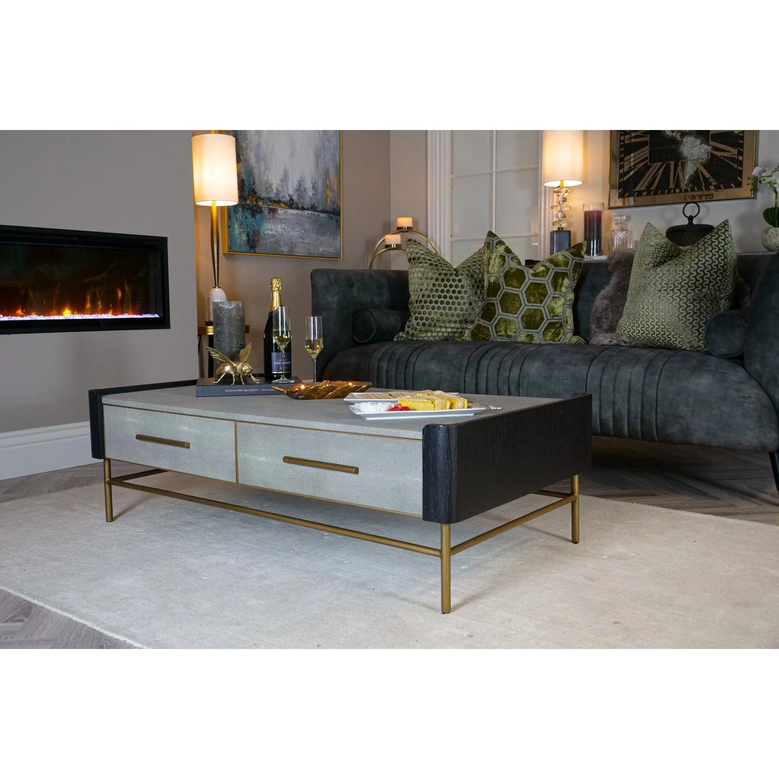 Limoges Coffee Table - Charcoal Black Oak Wood & Leatherette Finish