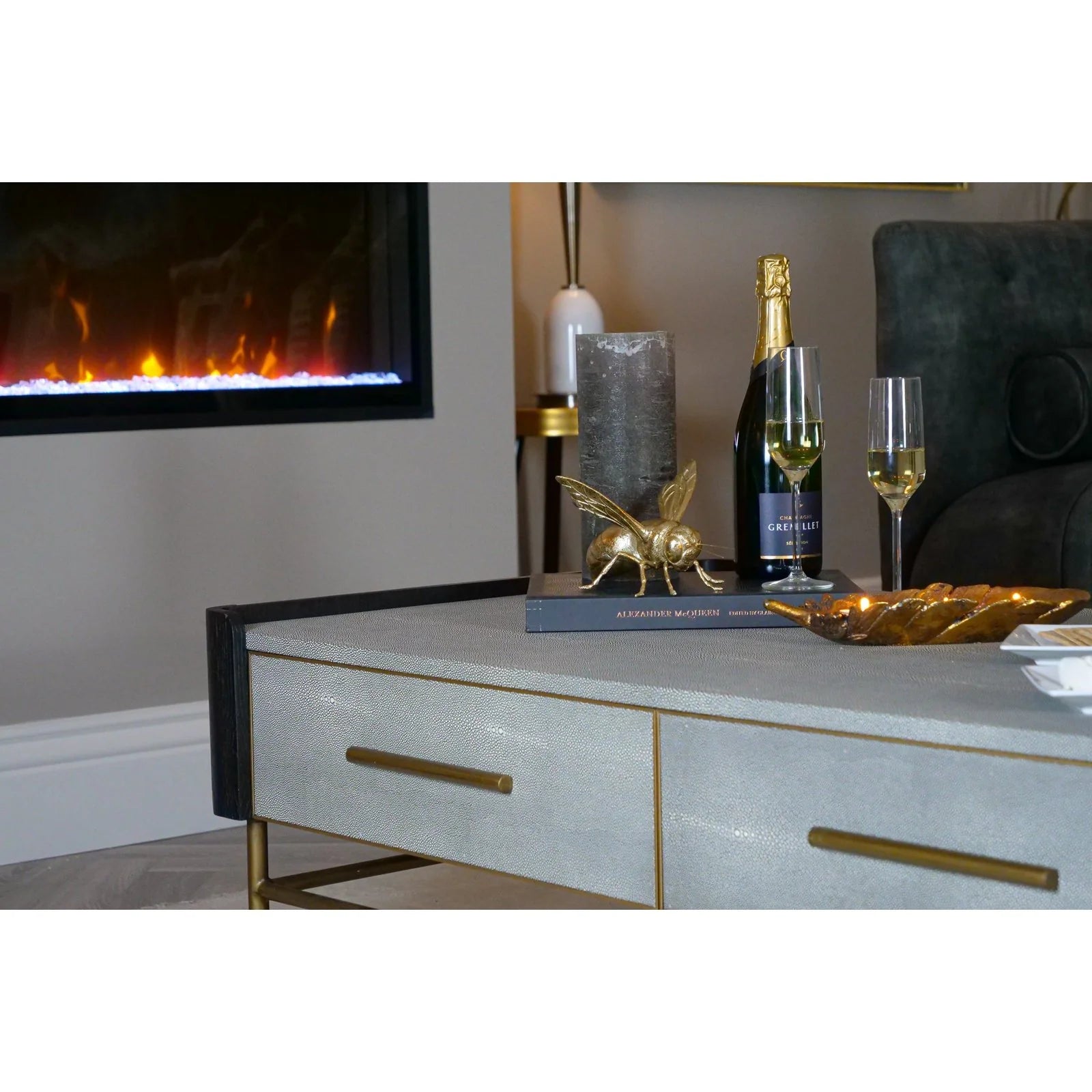 Limoges Coffee Table - Charcoal Black Oak Wood & Leatherette Finish