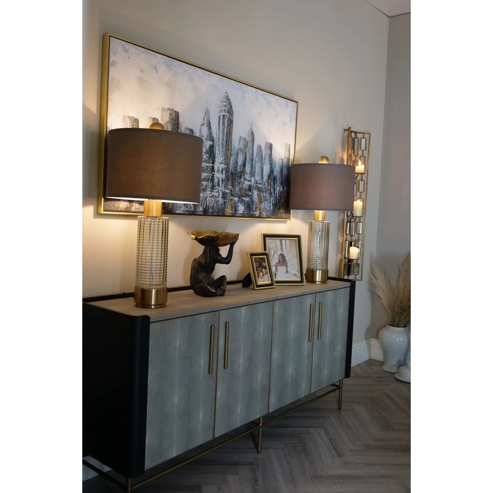 Limoges Sideboard - Charcoal Black Oak Wood & Leatherette Finish
