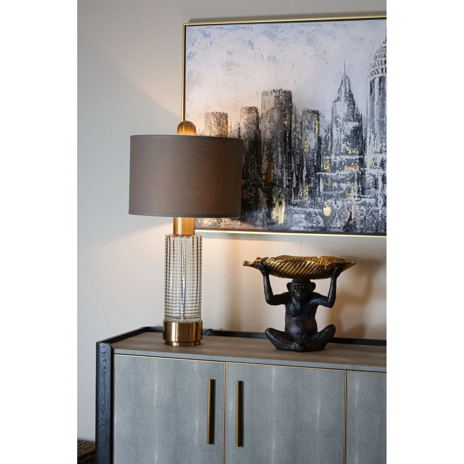 Limoges Sideboard - Charcoal Black Oak Wood & Leatherette Finish