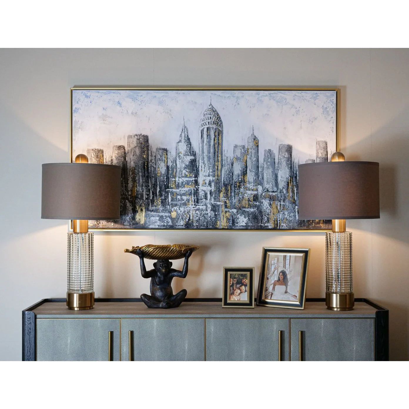 Limoges Sideboard - Charcoal Black Oak Wood & Leatherette Finish