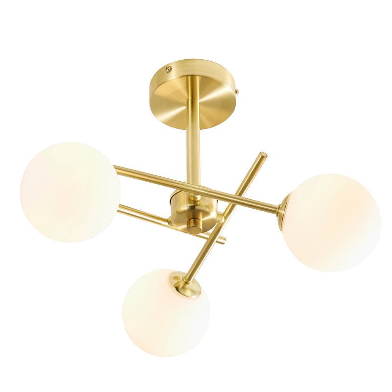 Lindos 3/5lt Cross Arm Semi-Flush Satin Brass & Opal/Chrome & Frosted