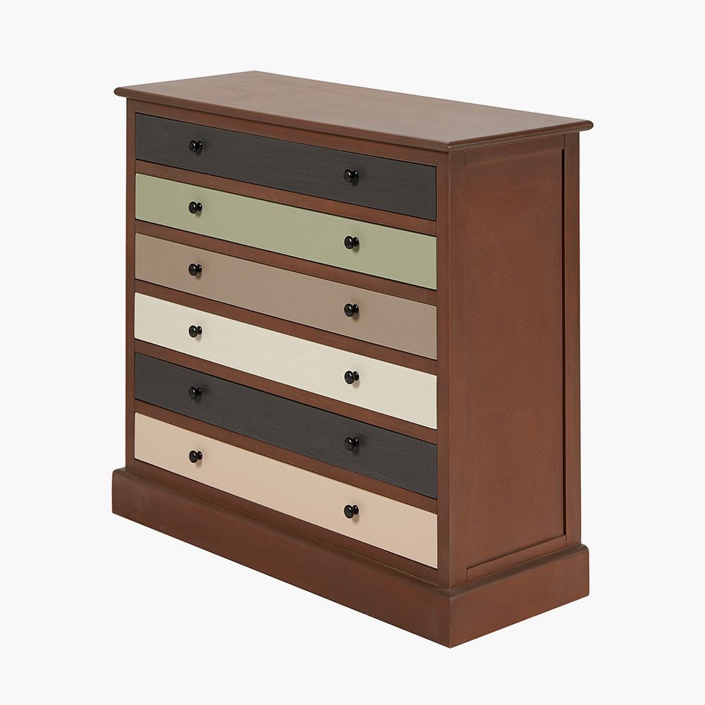 Loft Pine Wood 6 Drawer Unit - Sage Multi Coloured Finish