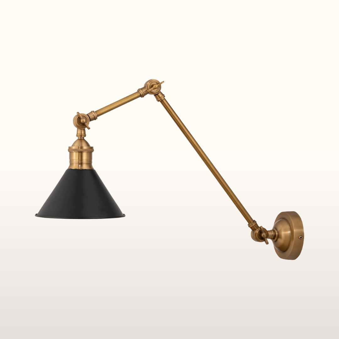 Long Arm Cone Wall Light- Brass & Black Finishes