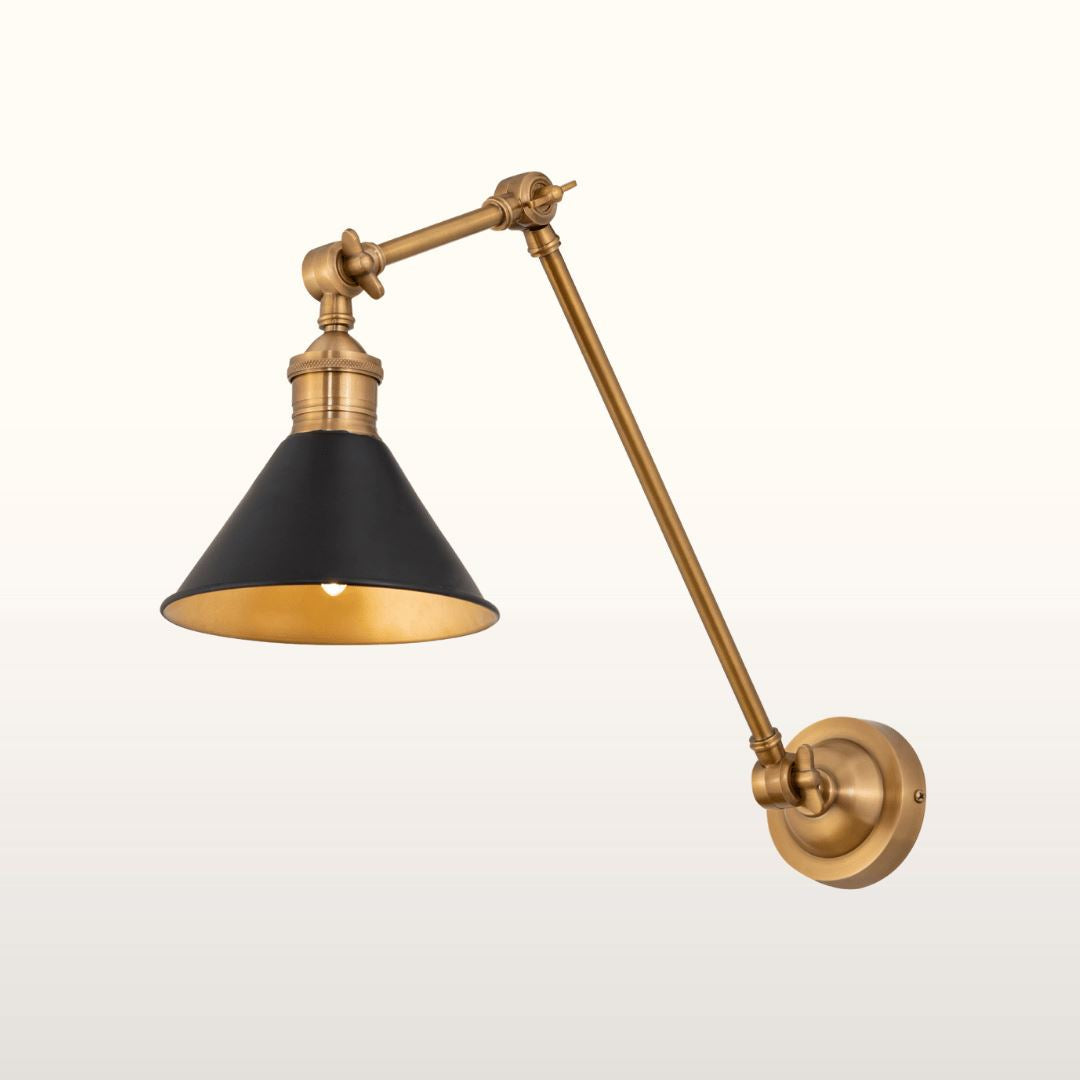 Long Arm Cone Wall Light- Brass & Black Finishes