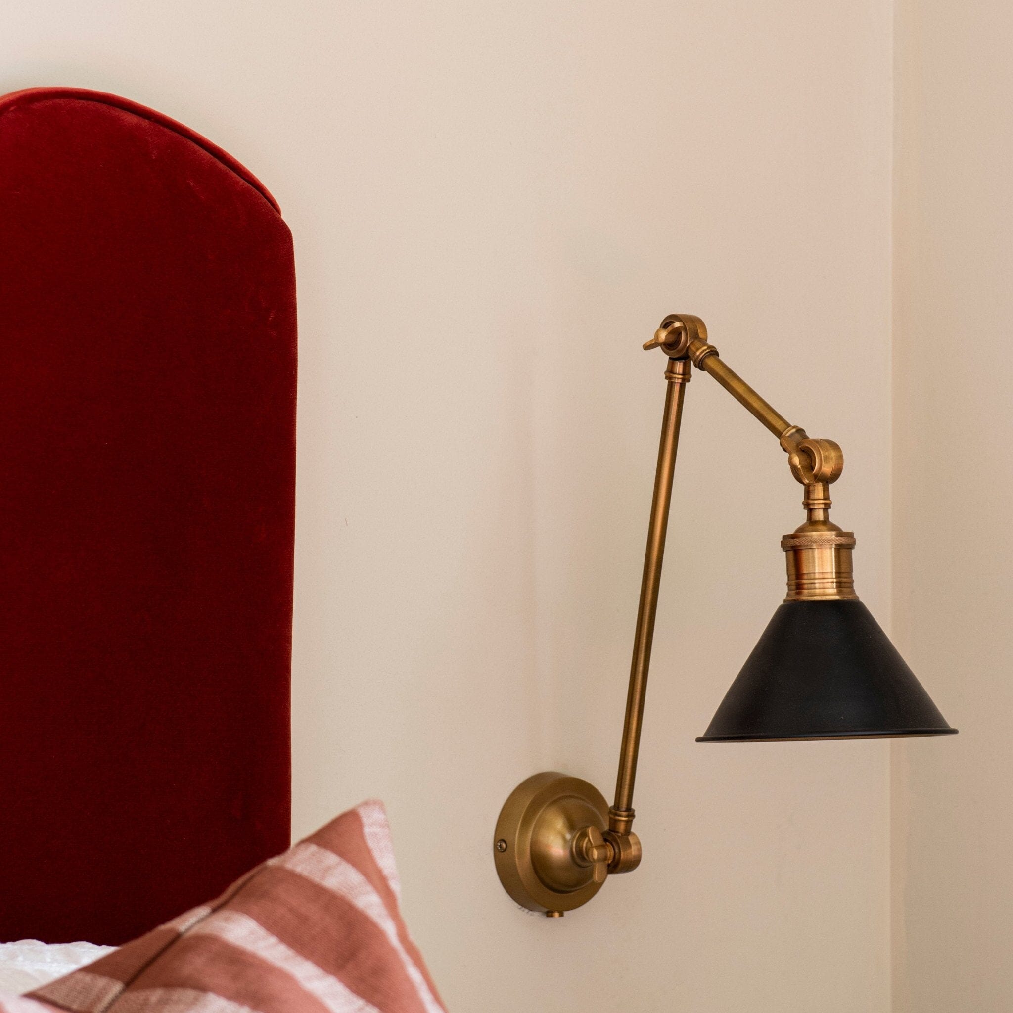 Long Arm Cone Wall Light- Brass & Black Finishes