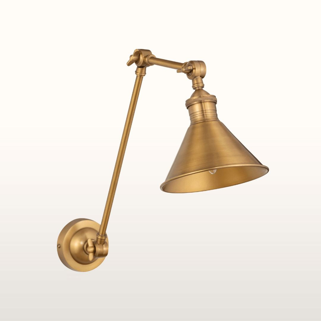 Long Arm Cone Wall Light- Brass & Black Finishes