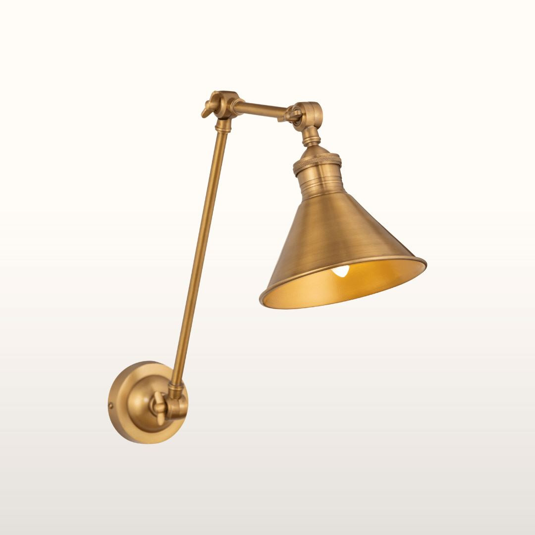 Long Arm Cone Wall Light- Brass & Black Finishes