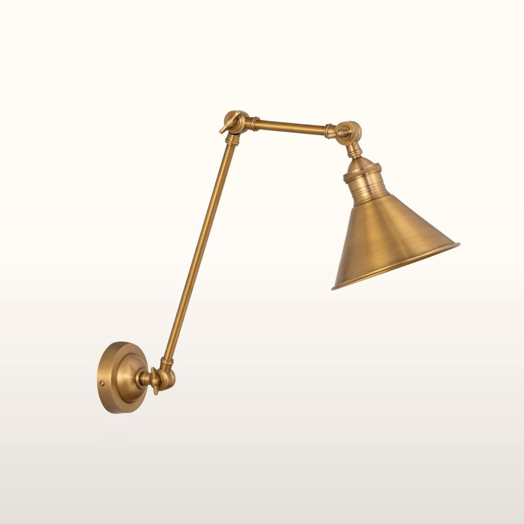 Long Arm Cone Wall Light- Brass & Black Finishes