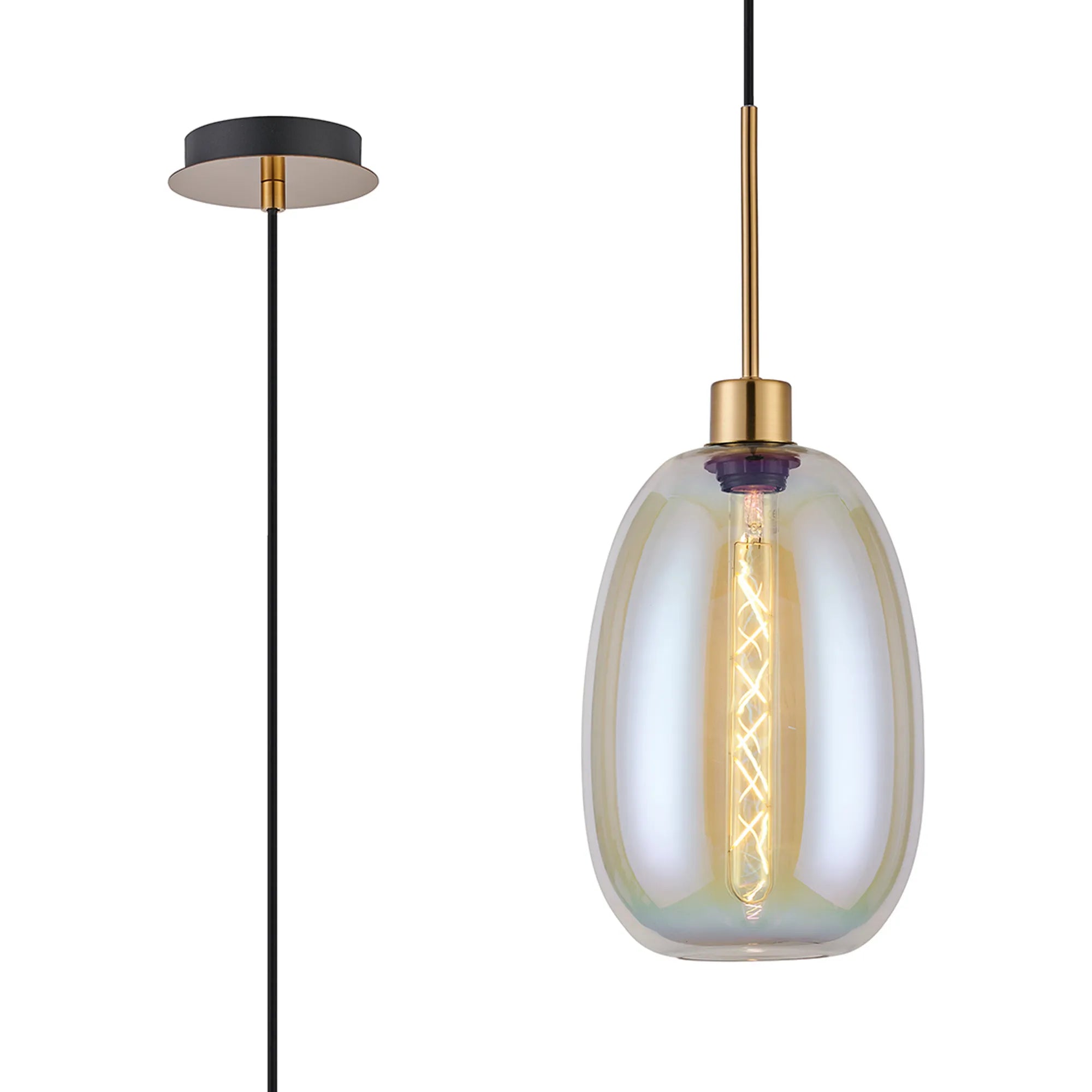 Lori 1.7m Single Pendant, 1 Light Adjustable E27- Antique Gold w Various Finishes