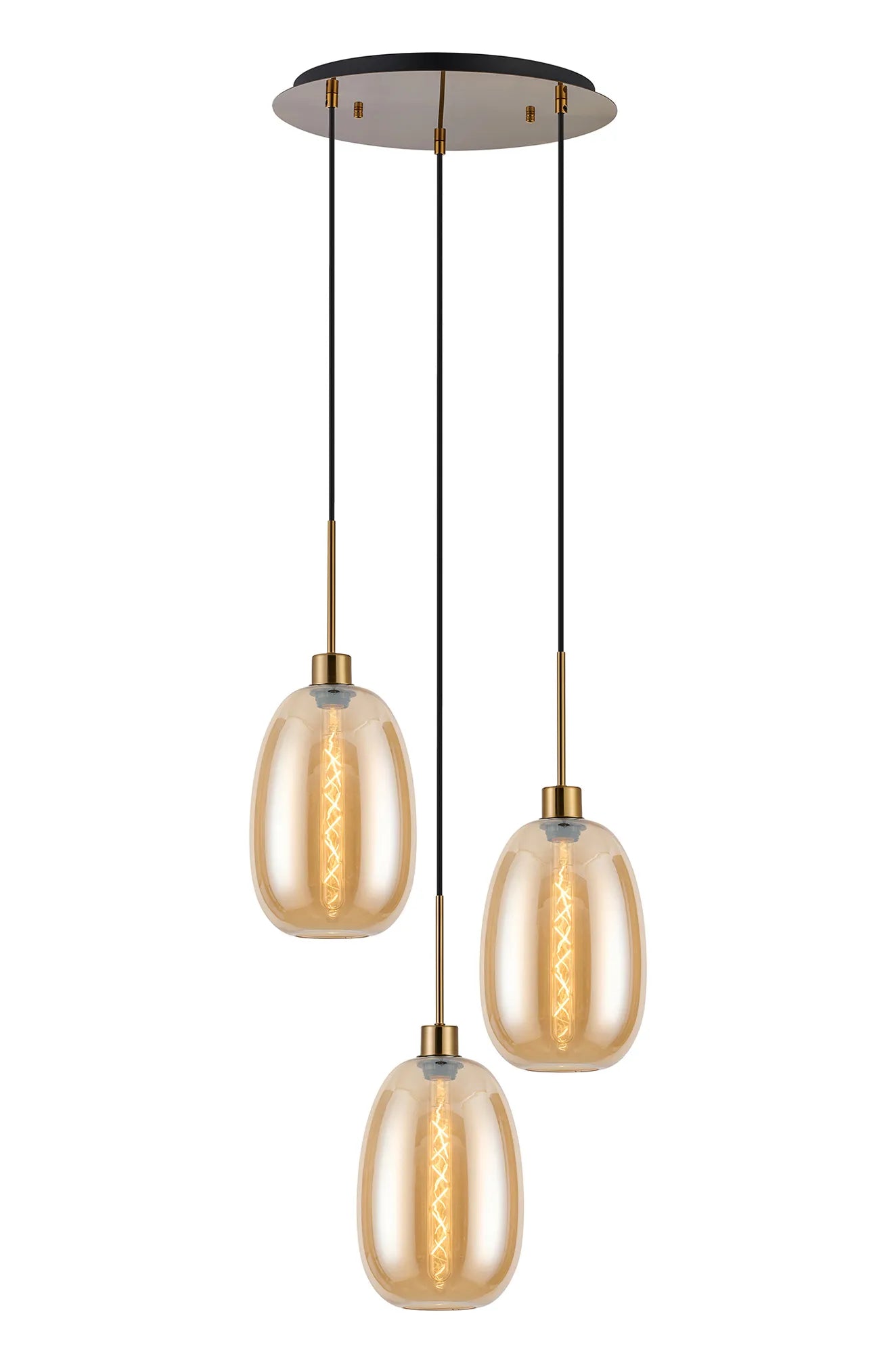 Lori 3Lt Cluster Pendant -Antique Gold w Various Glass Finishes