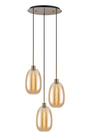 Lori 3Lt Cluster Pendant -Antique Gold w Various Glass Finishes