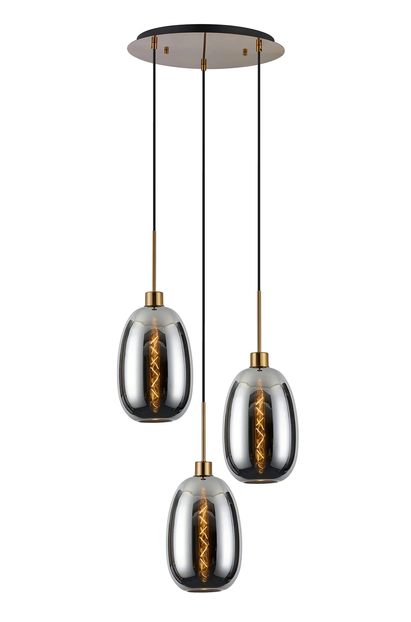 Lori 3Lt Cluster Pendant -Antique Gold w Various Glass Finishes