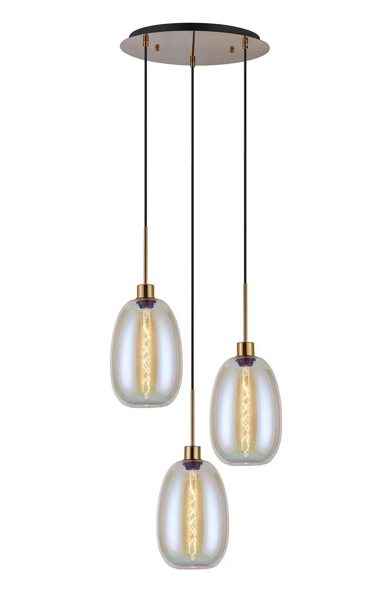 Lori 3Lt Cluster Pendant -Antique Gold w Various Glass Finishes