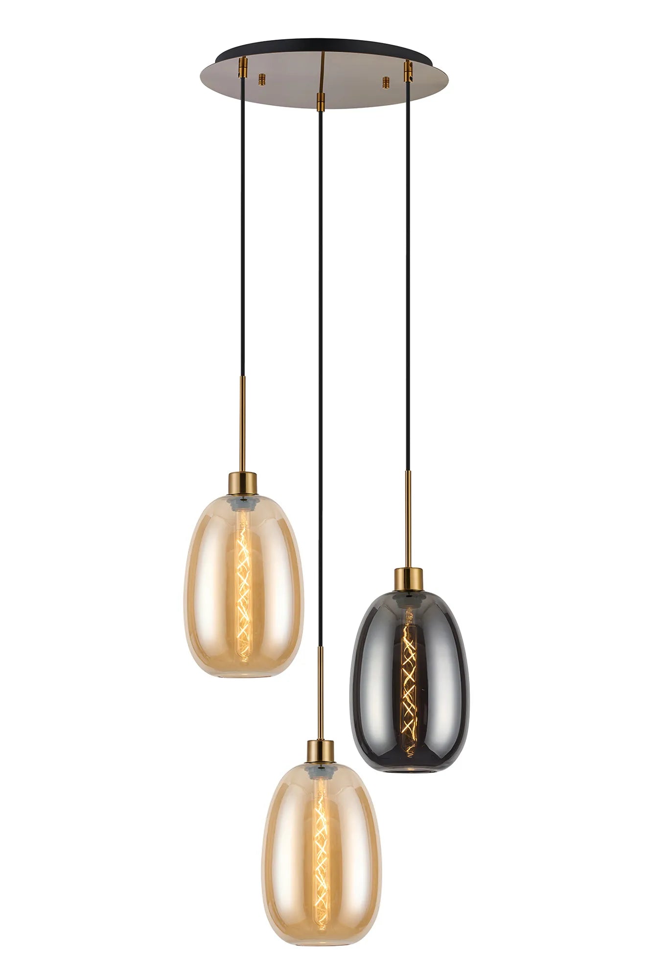 Lori 3Lt Cluster Pendant -Antique Gold w Various Glass Finishes