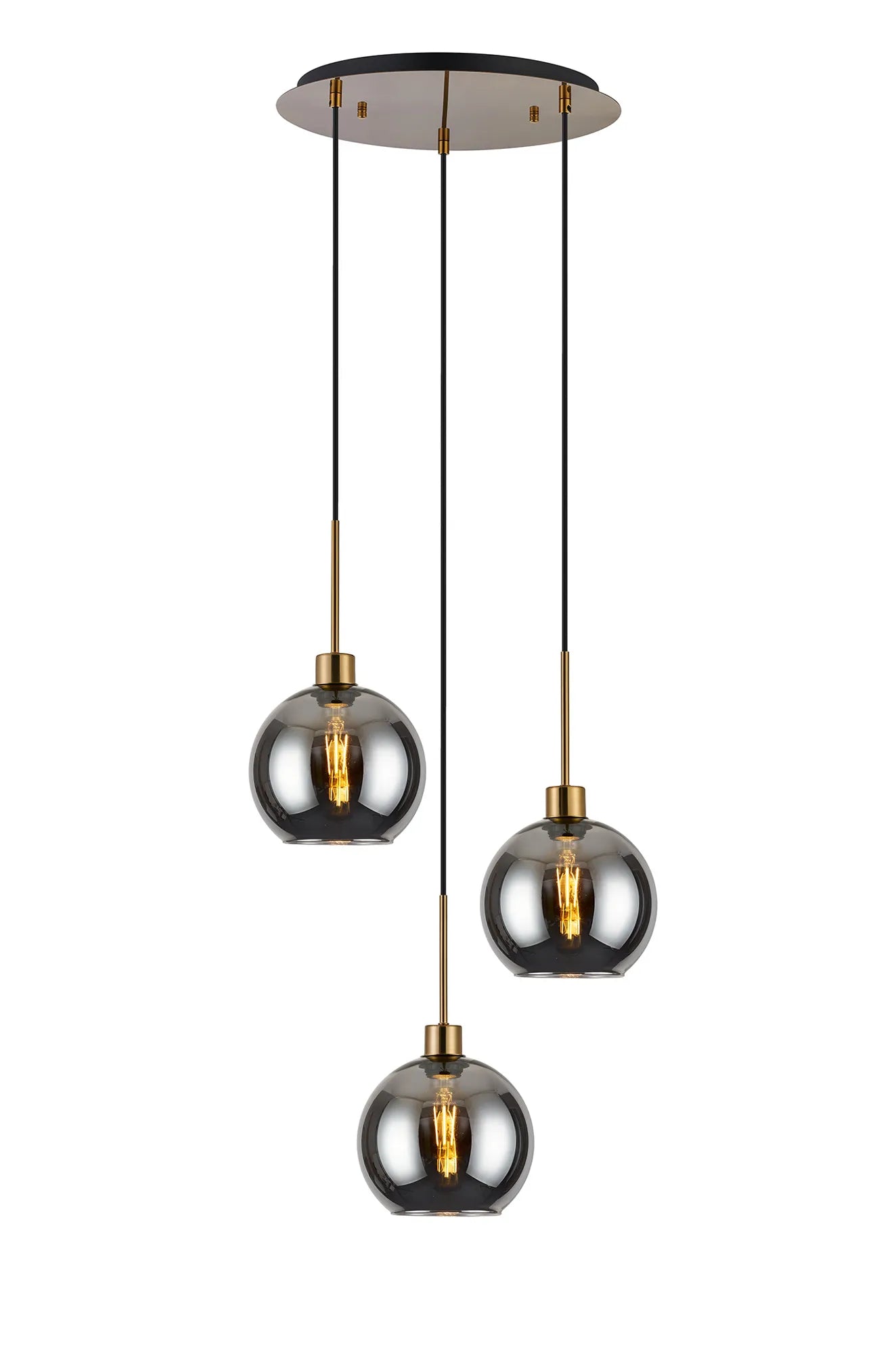 Lori 3Lt Cluster Pendant -Antique Gold w Various Glass Finishes