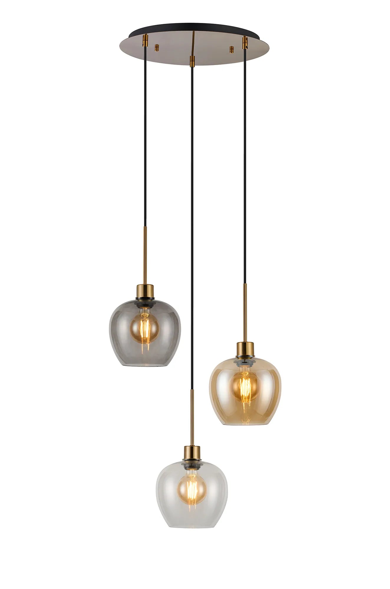 Lori 3Lt Cluster Pendant -Antique Gold w Various Glass Finishes