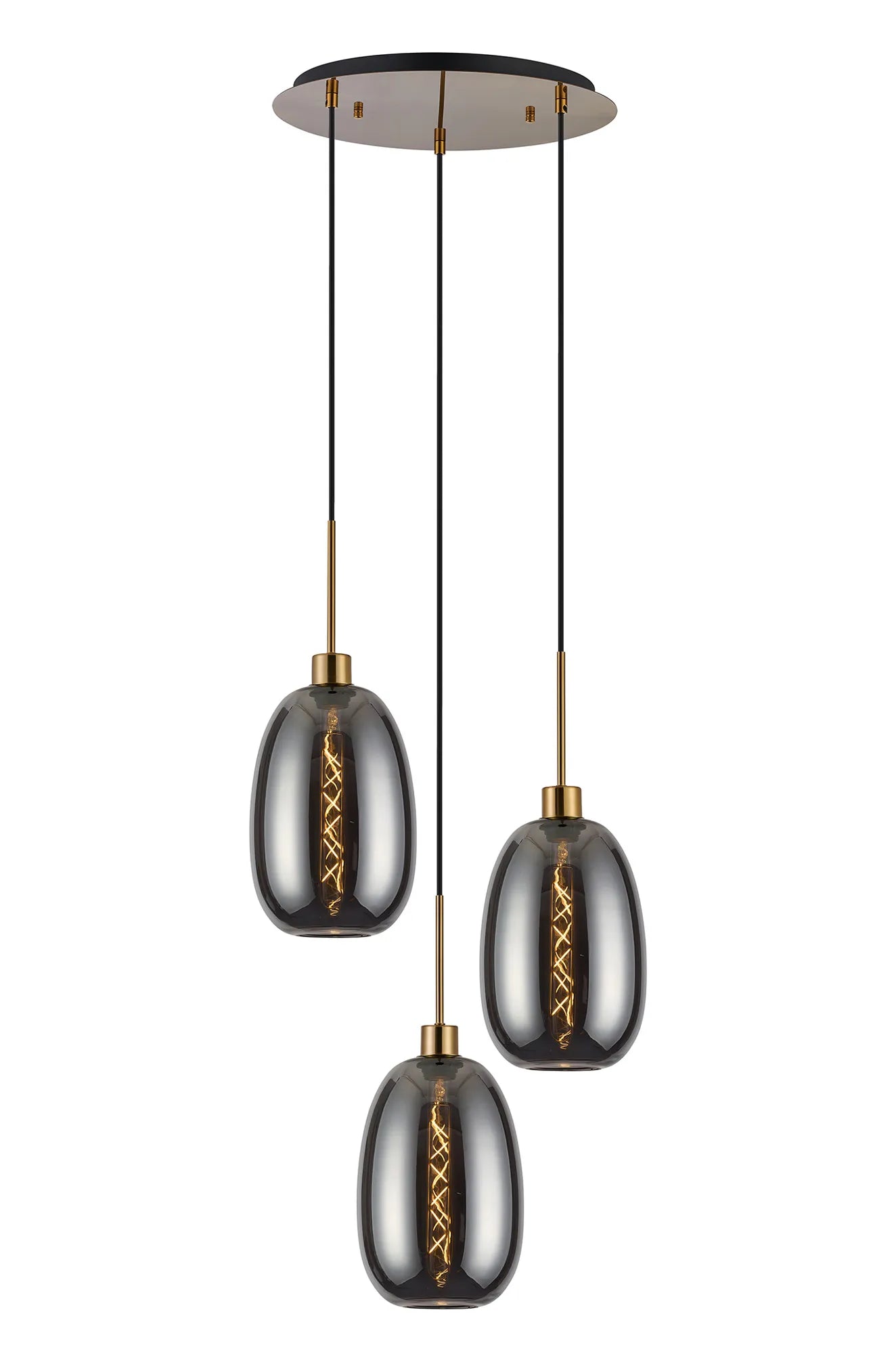 Lori 3Lt Cluster Pendant -Antique Gold w Various Glass Finishes