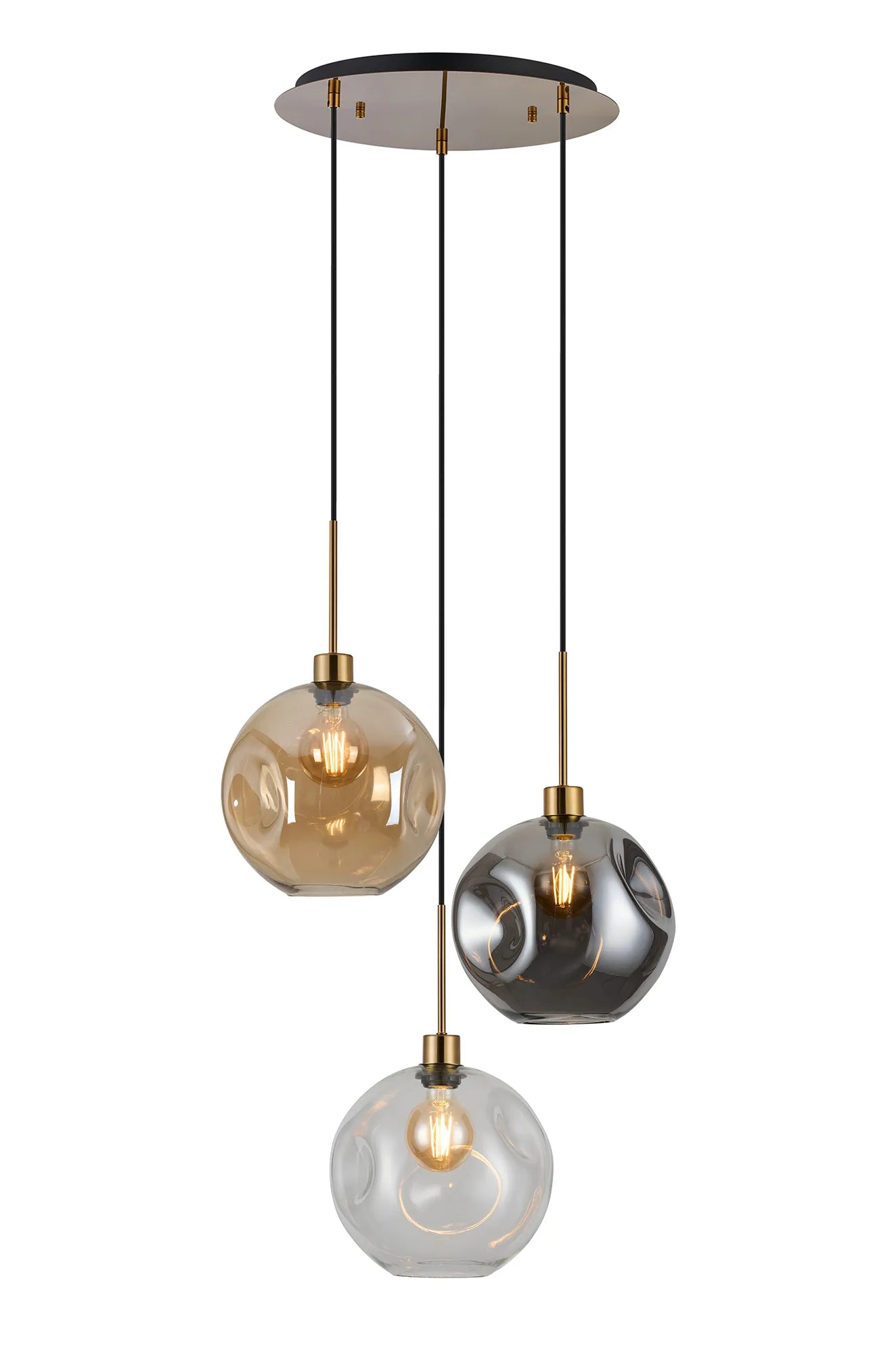 Lori 3Lt Cluster Pendant -Antique Gold w Various Glass Finishes