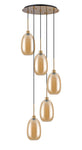 Lori 5 Light Cluster Pendant Adjustable E27- Antique Gold w Various Glass Finishes