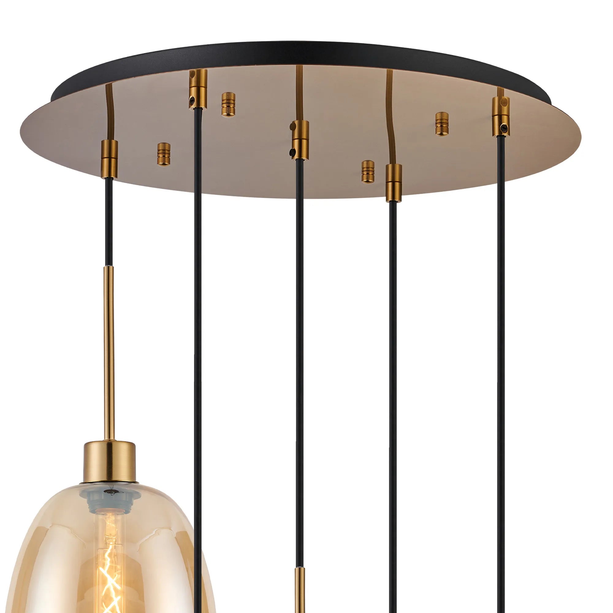 Lori 5 Light Cluster Pendant Adjustable E27- Antique Gold w Various Glass Finishes