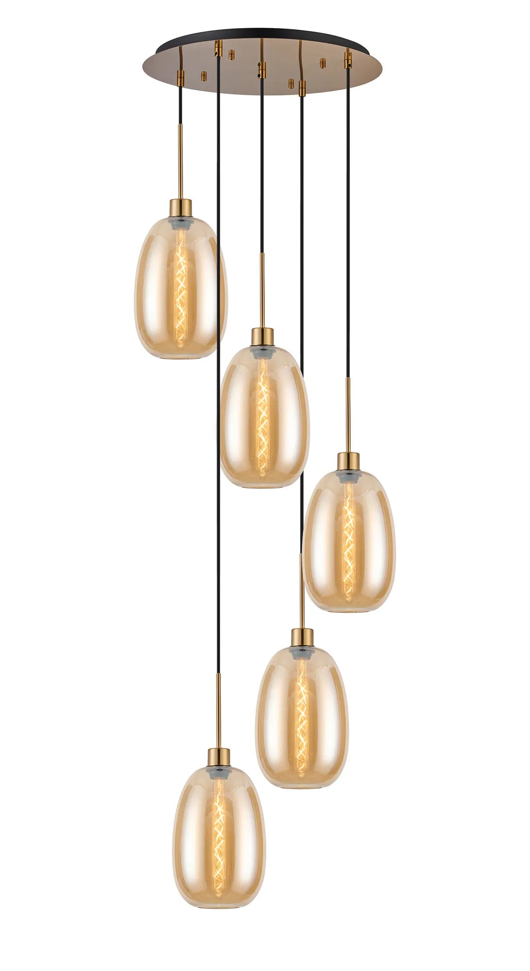 Lori 5 Light Cluster Pendant Adjustable E27- Antique Gold w Various Glass Finishes