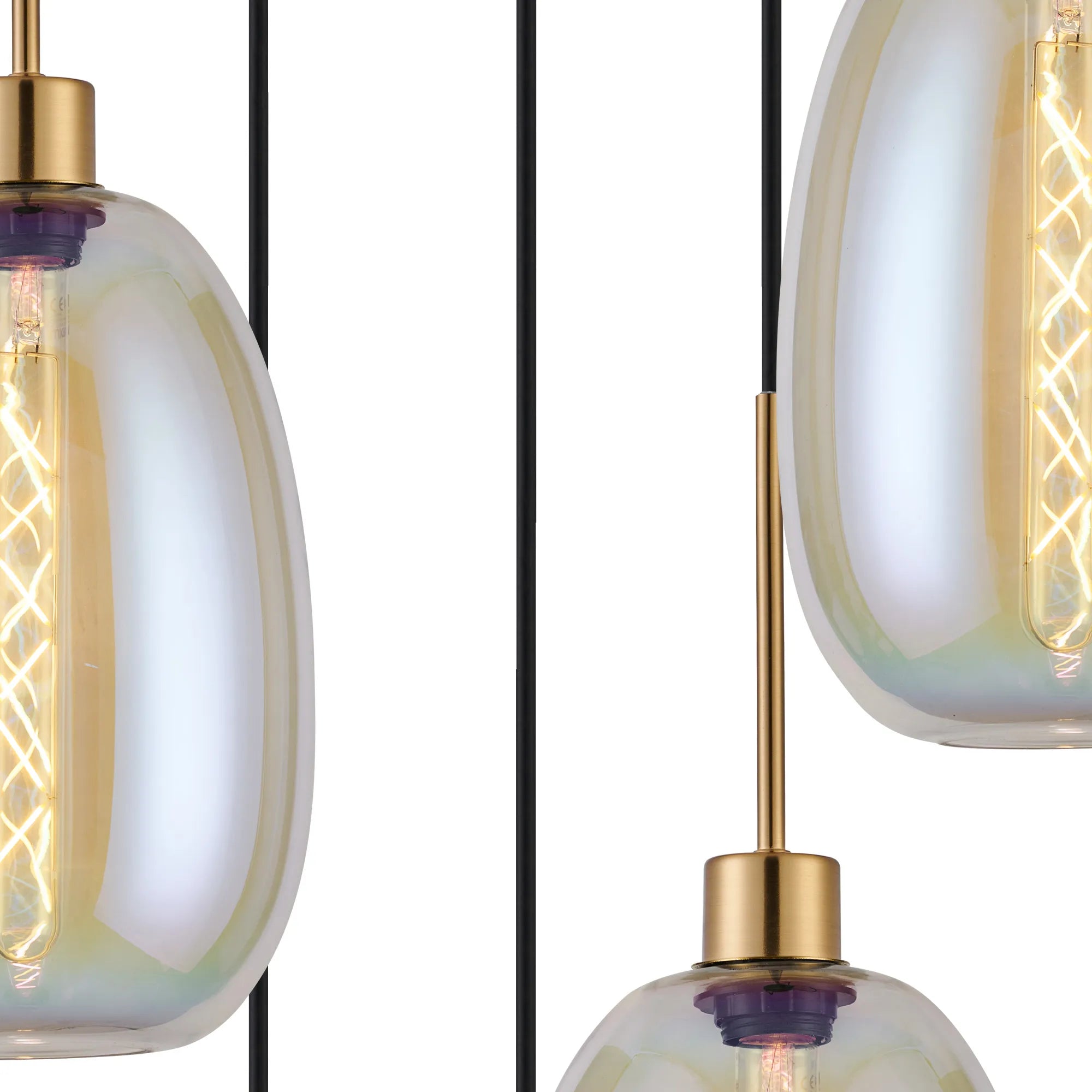 Lori 5 Light Cluster Pendant Adjustable E27- Antique Gold w Various Glass Finishes