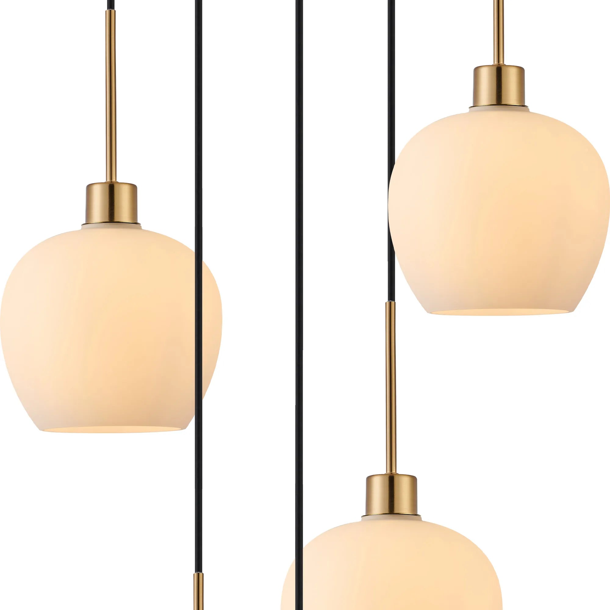 Lori 5 Light Cluster Pendant Adjustable E27- Antique Gold w Various Glass Finishes